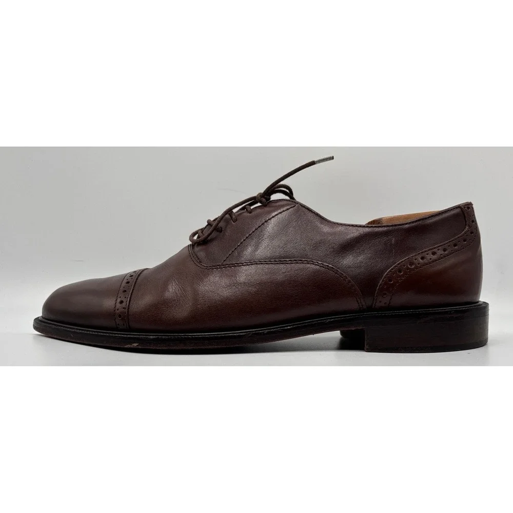 Alfani Men's Brown Cap Toe Oxford Dress Shoes Made in Italy Leather Lace Up